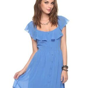 Forever 21 Blue Flutter Sleeve Buttoned Dress